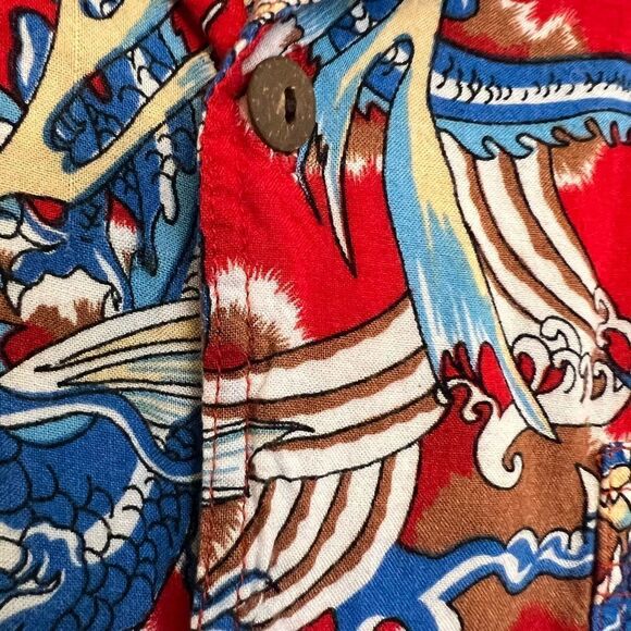 Men’s vintage Batik cotton Asian|Indonesian dragon button down shirt. Size Small - Picture 3 of 9